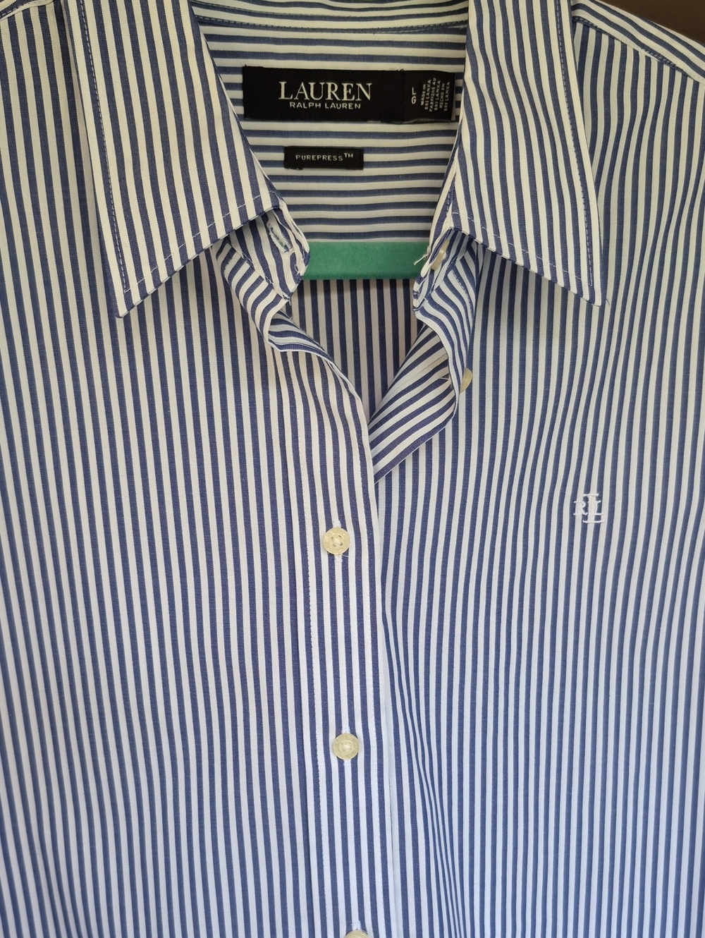 NWOT Lauren Ralph Lauren Navy and White Stripe Dress Shirt Size L